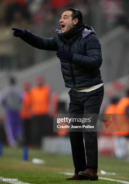 Head coach Cesare Prandelli of Florence gestures during the UEFA Champions League round of sixteen, first leg match between FC Bayern Munich and AC...