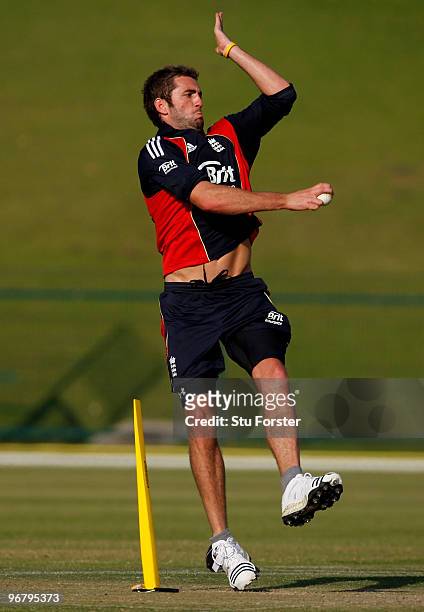 England bowler Liam Plunkett in action before the Twenty20 Friendly Match between England and England Lions at Sheikh Zayed stadium on February 17,...