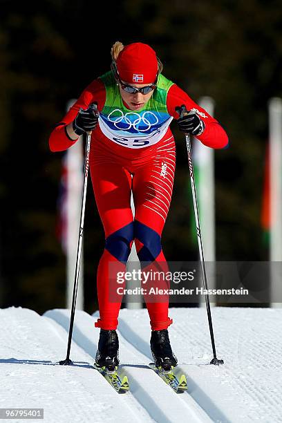 Astrid Uhrenholdt Jacobsen of Norway competes during the Women's Individual Sprint C Qualification on day 6 of the 2010 Vancouver Winter Olympics at...