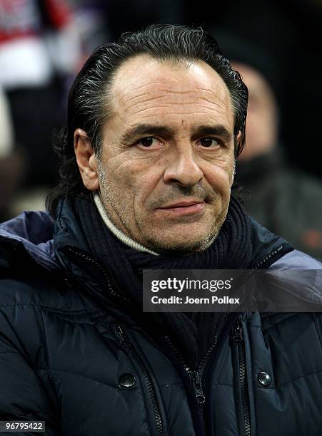 Head coach Cesare Prandelli of Florence looks on prior to the UEFA Champions League round of sixteen, first leg match between FC Bayern Munich and AC...