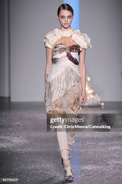 Model walks down the runway during the Rodarte fashion show, part of New York city Fashion Week, New York on February 16, 2010 in New York City.