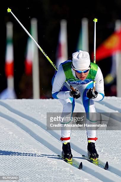 Katja Visnar of Slovenia competes during the Women's Individual Sprint C Qualification on day 6 of the 2010 Vancouver Winter Olympics at Whistler...