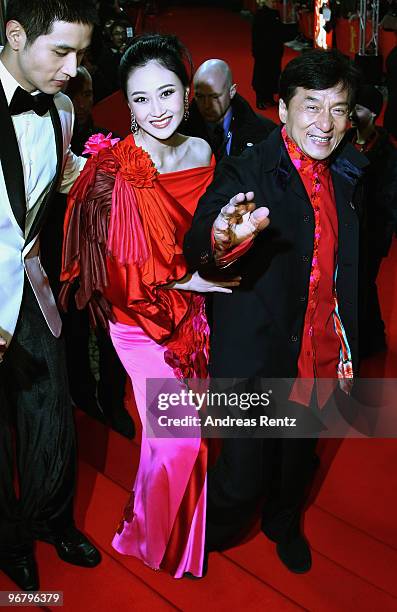 Actors Jackie Chan and Peng Lin attend the 'Da Bing Xiao Jiang' - Premiere during day seven of the 60th Berlin International Film Festival at the...