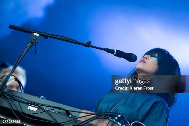 Nancy Whang of LCD Sound System performs at Malahide Castle on June 5, 2018 in Dublin, Ireland.