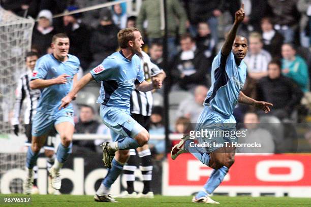 Clinton Morrison of Coventry celebrates his opening goal during the Coca-Cola championship match between Newcastle United and Coventry City at St...