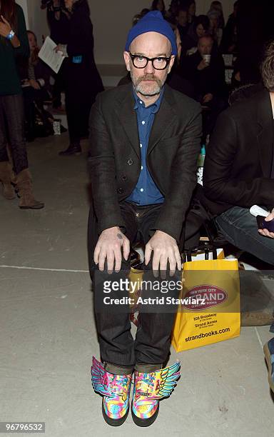 Musician Michael Stipe attends the Jeremy Scott Fall 2010 Fashion Show during Mercedes-Benz Fashion Week at Milk Studios on February 17, 2010 in New...