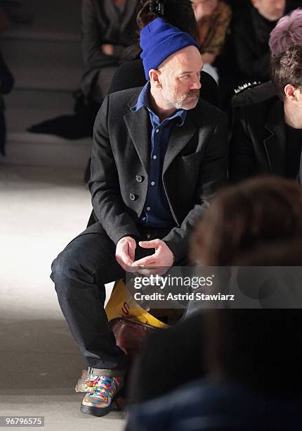 Musician Michael Stipe attends the Jeremy Scott Fall 2010 Fashion Show during Mercedes-Benz Fashion Week at Milk Studios on February 17, 2010 in New...