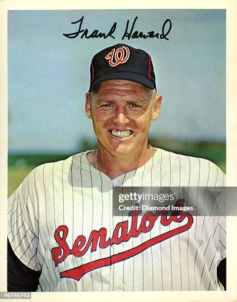X 7" color portrait from Dexter Press with a facsimile signature of outfielder Frank Howard of the Washington Senators taken during Spring Training...