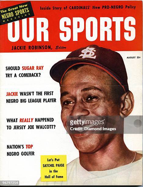 The front cover of the August, 1953 issue of Our Sports magazine shows a color image of pitcher Satchel Paige of the St. Louis Browns. Our Sports...