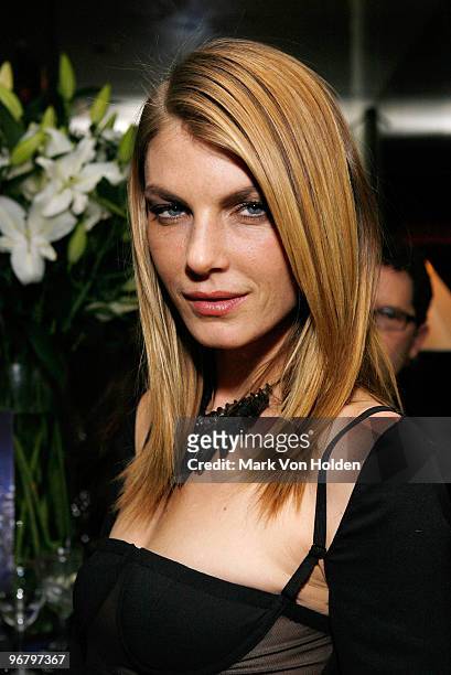 Model Angela Lindval attends The Cinema Society & Donna Karan screening of "Happy Tears" at Mr Chow on February 16, 2010 in New York City.