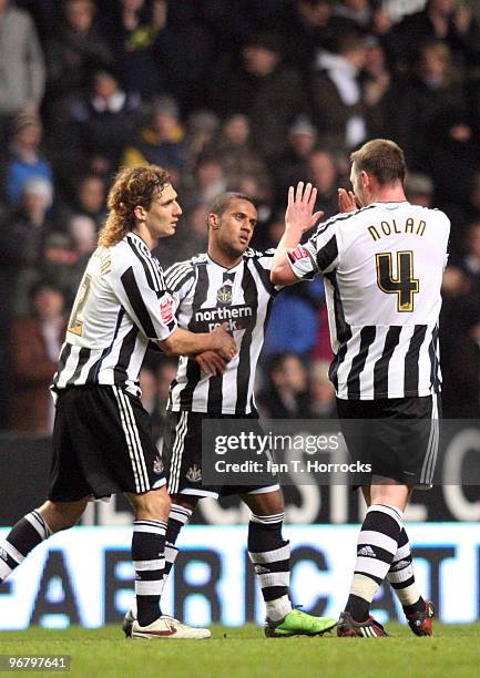 Wayne Routledge of Newcastle United celebrates scoring the equalizing goal during the Coca-Cola championship match between Newcastle United and...