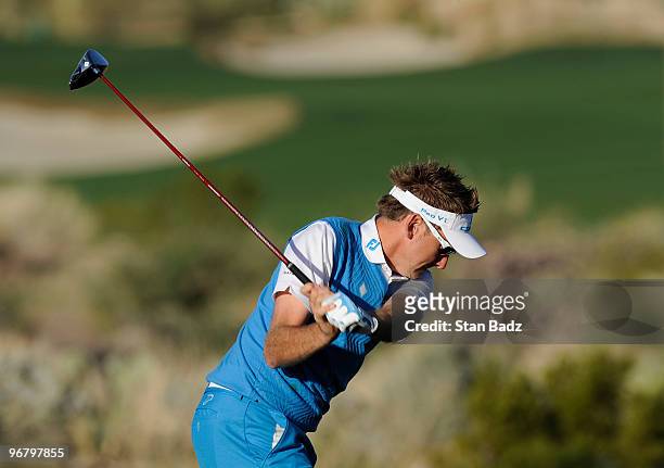 Ian Poulter of England hits from the second tee box during the first round of the World Golf Championships-Accenture Match Play Championship at The...