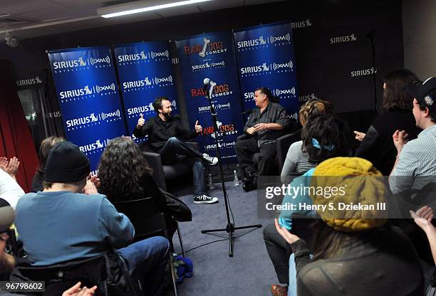 Comedian Tom Green and Ron Bennington visit the SIRIUS XM Studio on February 17, 2010 in New York City.