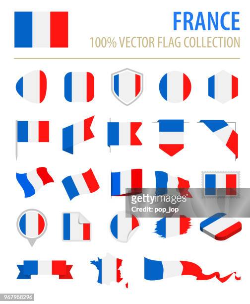 frankreich - flagge flache vector icons - französische flagge stock-grafiken, -clipart, -cartoons und -symbole