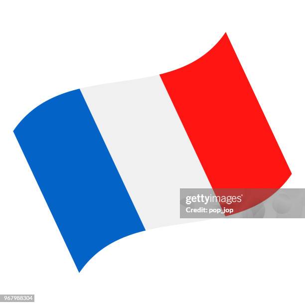 ilustraciones, imágenes clip art, dibujos animados e iconos de stock de francia - agitando bandera vector icono plana - bandera francesa