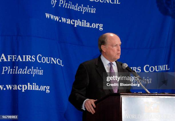 Charles Plosser, president of the Federal Reserve Bank of Philadelphia, speaks to the World Affairs Council of Philadelphia, in Philadelphia,...