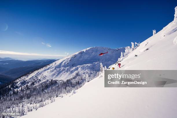 skiën poeder - extreem skiën stockfoto's en -beelden