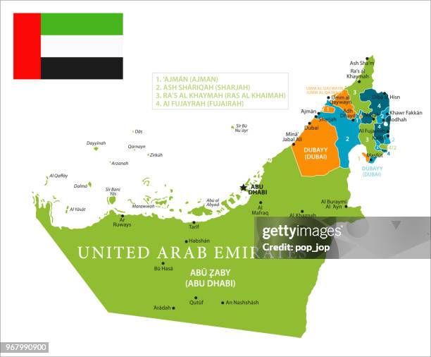 map of united arab emirates - vector - united arab emirates flag map stock illustrations