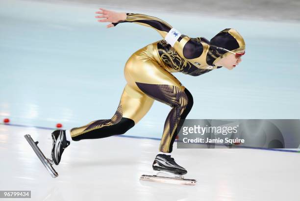 Shihomi Shinya of Japan competes in the women's speed skating 500 m on day five of the Vancouver 2010 Winter Olympics at Richmond Olympic Oval on...