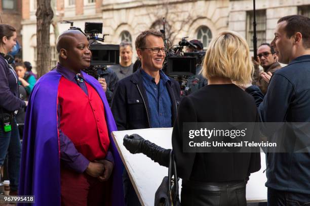 Kimmy is... Little Girl, Big City!" Episode 401 -- Behind the Scenes -- Pictured: Tituss Burgess as Titus Andromedon, Greg Kinnear as Greg Kinnear,...