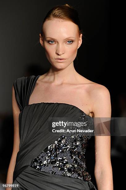 Model walks the runway at the Abed Mahfouz Fall 2010 Show at Altman Building on February 17, 2010 in New York City.