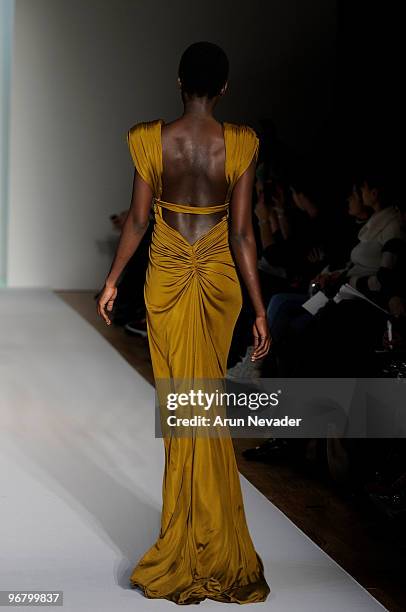 Model walks the runway at the Abed Mahfouz Fall 2010 Show at Altman Building on February 17, 2010 in New York City.