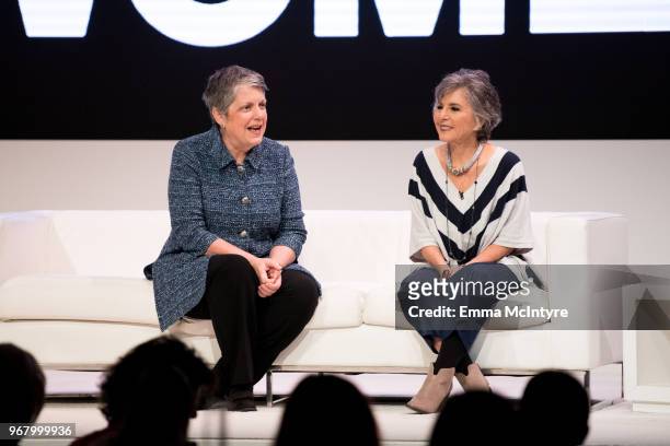 Janet Napolitano and Barbara Boxer speak onstage at 'Women Rule: The L.A. Summit' at NeueHouse Hollywood on June 5, 2018 in Los Angeles, California.