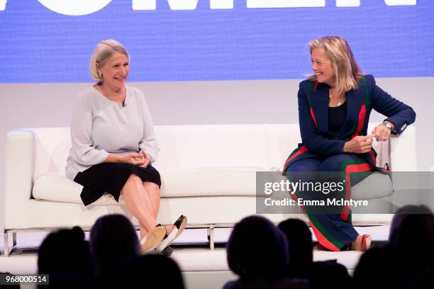 Anita Dunn and Hilary B. Rosen speak onstage at 'Women Rule: The L.A. Summit' at NeueHouse Hollywood on June 5, 2018 in Los Angeles, California.