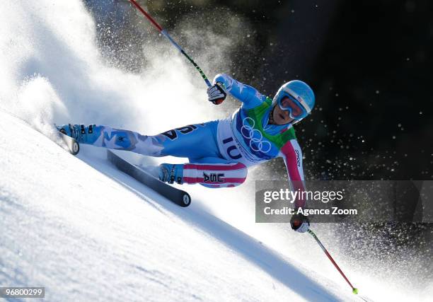 Julia Mancuso of the USA takes the Silver Medal during the Women's Alpine Skiing Downhill on Day 6 of the 2010 Vancouver Winter Olympic Games on...