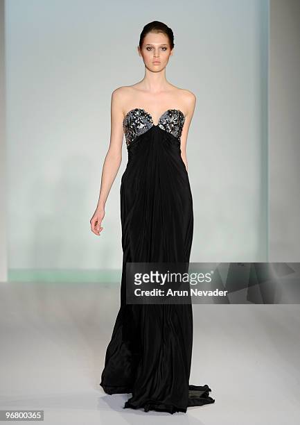 Model walks the runway at the Abed Mahfouz Fall 2010 Show at Altman Building on February 17, 2010 in New York City.