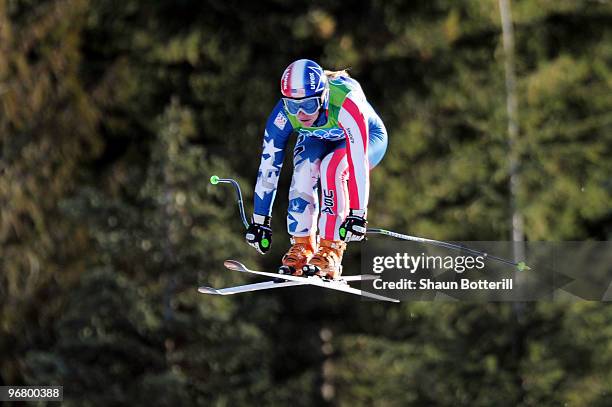 Stacey Cook of the United States competes during the Alpine Skiing Ladies Downhill on day 6 of the Vancouver 2010 Winter Olympics at Whistler...