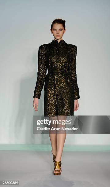 Model walks the runway at the Abed Mahfouz Fall 2010 Show at Altman Building on February 17, 2010 in New York City.