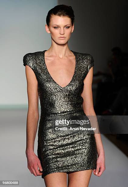 Model walks the runway at the Abed Mahfouz Fall 2010 Show at Altman Building on February 17, 2010 in New York City.