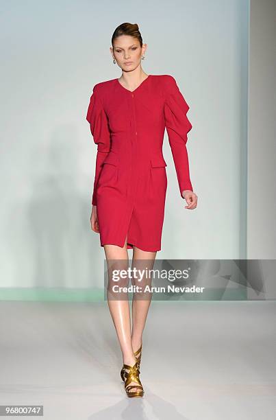 Model walks the runway at the Abed Mahfouz Fall 2010 Show at Altman Building on February 17, 2010 in New York City.