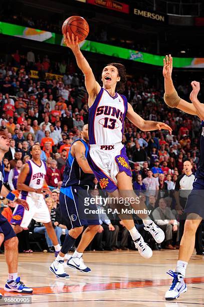 Steve Nash of the Phoenix Suns shoots a layup during the game against the Dallas Mavericks at U.S. Airways Center on January 28, 2010 in Phoenix,...