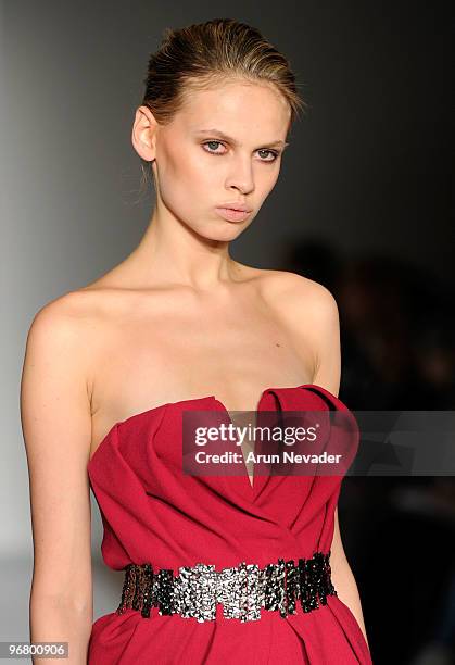 Model walks the runway at the Abed Mahfouz Fall 2010 Show at Altman Building on February 17, 2010 in New York City.