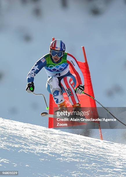 Stacey Cook of the USA during the Women's Alpine Skiing Downhill on Day 6 of the 2010 Vancouver Winter Olympic Games on February 17, 2010 in...