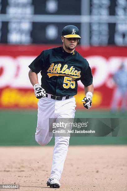 Catcher Ramon Hernandez of the Oakland Athletics rounds the bases during their MLB game against the Seattle Mariners at Network Associates Coliseum...