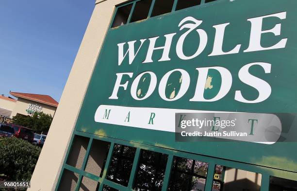 Sign is posted in front of a Whole Foods store February 17, 2010 in San Rafael, California. Whole Foods Market reported a 79 percent surge in...