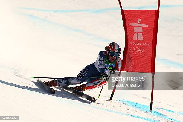 Stacey Cook of the United States competes during the Alpine Skiing Ladies Downhill on day 6 of the Vancouver 2010 Winter Olympics at Whistler...