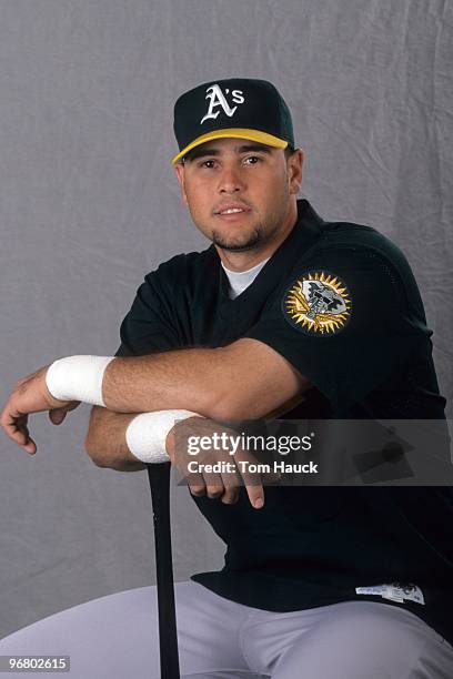 Ramon Hernandez of the Oakland Athletics poses for a portrait during photo day on March 2, 1999 in Phoenix, Arizona.