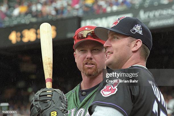 Mark McGwire of the St. Louis Cardinals and Jim Thome of the Cleveland Indians participate in the Home Run Derby prior to the 69th MLB All-Star Game...