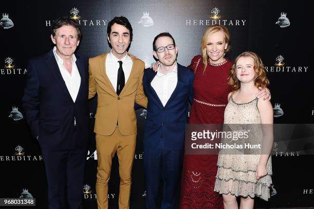 Gabriel Byrne, Alex Wolff, Director Ari Aster, Toni Collette and Milly Shapiro attends the "Hereditary" New York Screening at Metrograph on June 5,...