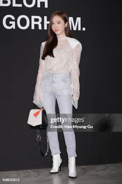 Former member of Girl's Generation Jessica Jung attends the 'BYREDO X Off White' Collaboration Photocall on June 5, 2018 in Seoul, South Korea.