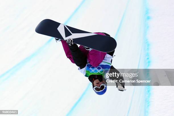 Iouri Podladtchikov of Switzerland competes in the Snowboard Men's Halfpipe on day six of the Vancouver 2010 Winter Olympics at Cypress Snowboard &...