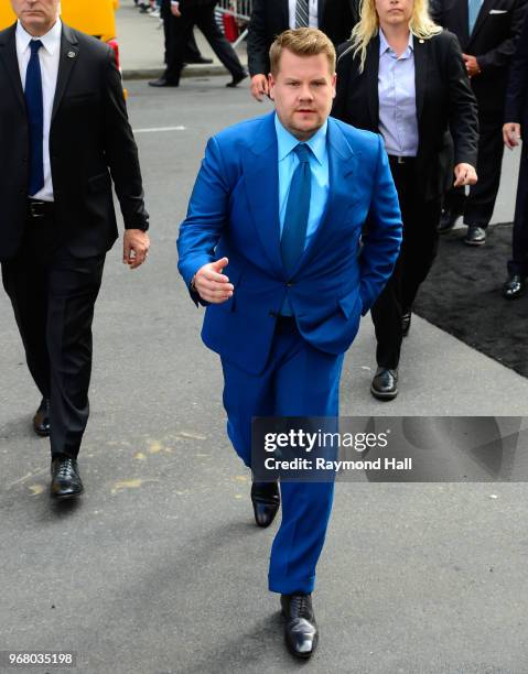 James Corden is seen in motwn on June 5, 2018 in New York City.