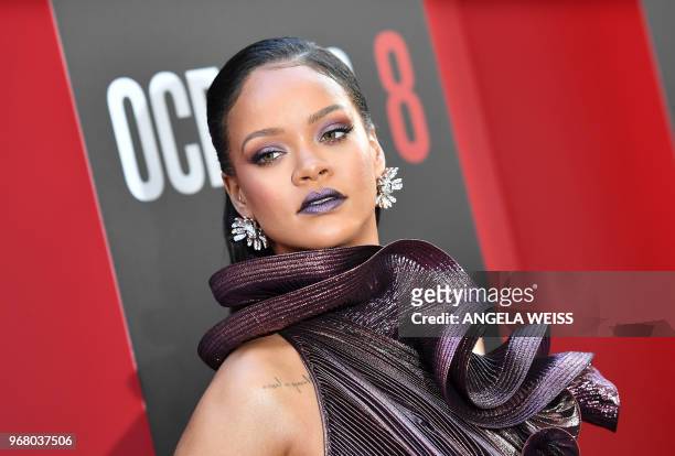 Barbadian singer/actress Rihanna arrives for the world premiere of Ocean's 8 on June 5, 2018 in New York. - Ocean's 8 will be released nationwide on...