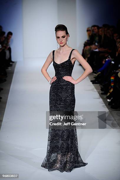 Model walks the runway at the Malan Breton Fall/ Winter 2010 fashion show at Style360 on February 17, 2010 in New York City.