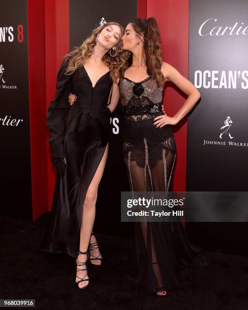 Gigi Hadid and Lily Aldridge attend the world premiere of "Ocean's 8" at Alice Tully Hall at Lincoln Center on June 5, 2018 in New York City.