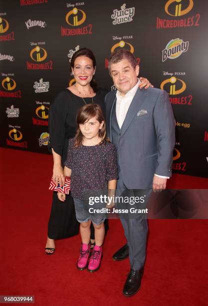 Meredith Salenger, Alice Rigney Oswalt and Patton Oswalt attend the World Premiere Of Disney-Pixar's "Incredibles 2" at El Capitan Theatre on June 5,...